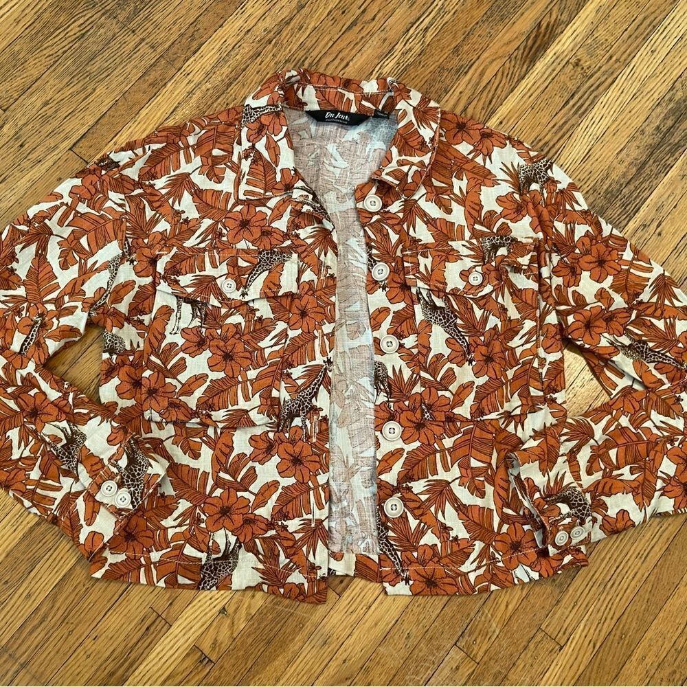 Du Jour Linen blend Giraffe Safari orange jacket/top